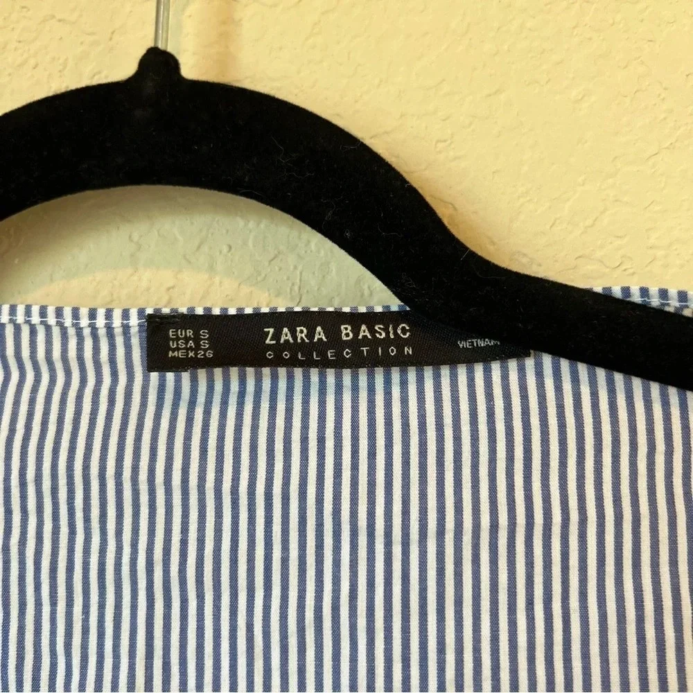 Zara Striped Embroidered puff sleeve Wrap blouse